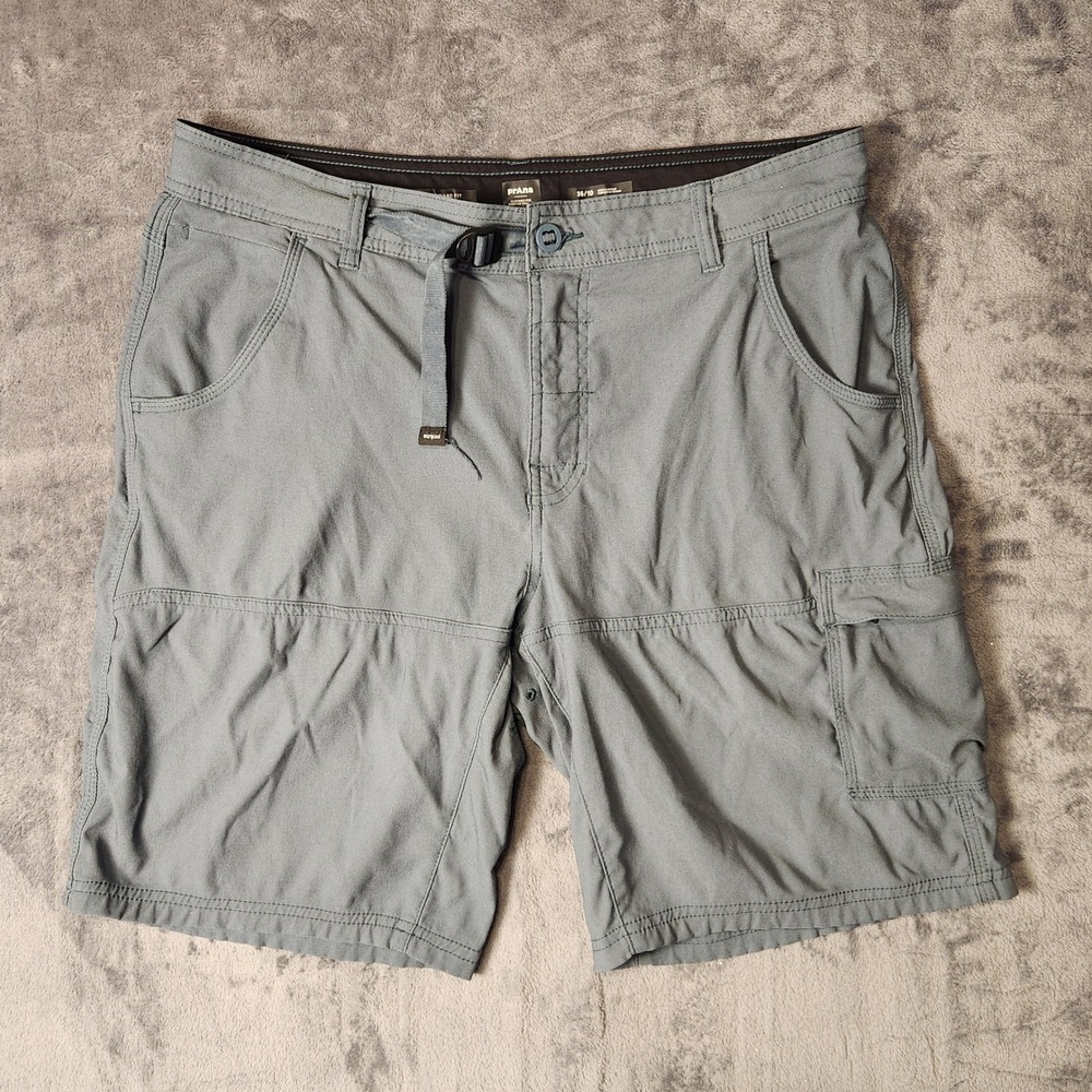 Prana Zion Mens Shorts 35 Grey Blue Stretch Hiking Cargo Outdoor 1969751
